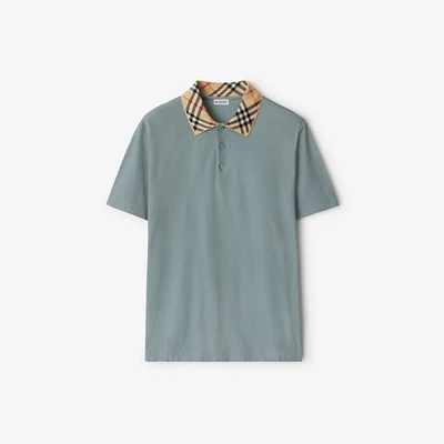 Check Collar Cotton Polo Shirt in Gale - Men | Burberry® Official