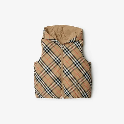 Reversible Check Nylon Padded Gilet in Sand | Burberry® Official