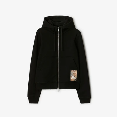 Check Label Cotton Zip Hoodie in Black - Women | Burberry® Official