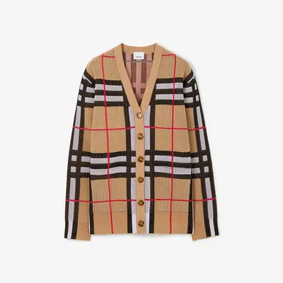 Check Cotton Blend Cardigan in Archive beige - Women, Nylon | Burberry® Official