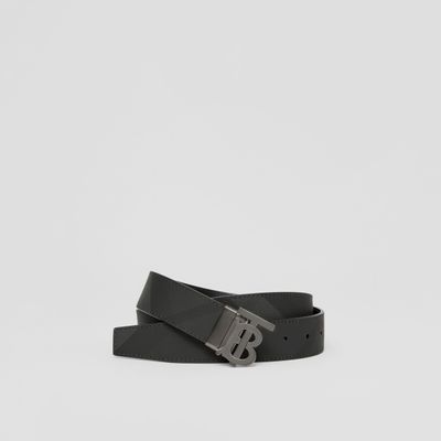 Reversible Charcoal Check and Leather TB Belt Charcoal/graphite - Men | Burberry® Official