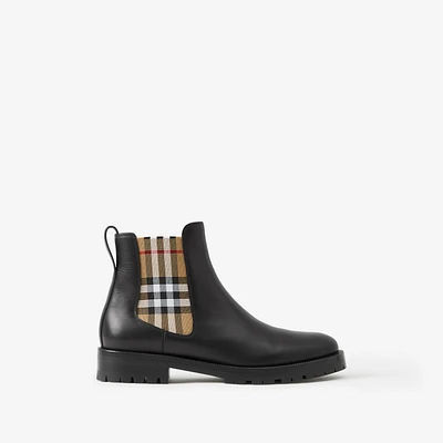 Check Panel Leather Chelsea Boots in Black - Women | Burberry® Official