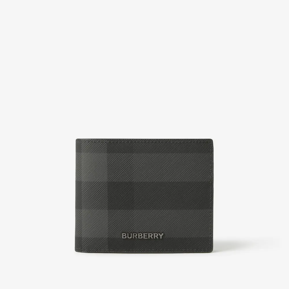 Charcoal Check and Leather Continental Wallet - Men