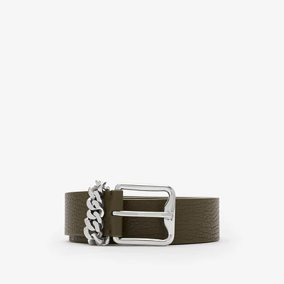 Leather B Buckle Chain Belt in Military/palladium - Men | Burberry® Official
