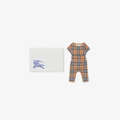 Check Stretch Cotton Baby Gift Set in Archive beige - Children | Burberry® Official