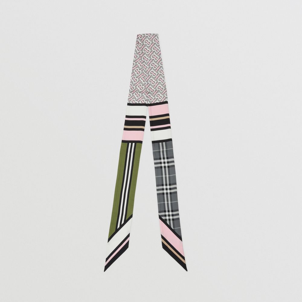 Montage Print Silk Skinny Scarf in Spruce Green | Burberry® Official