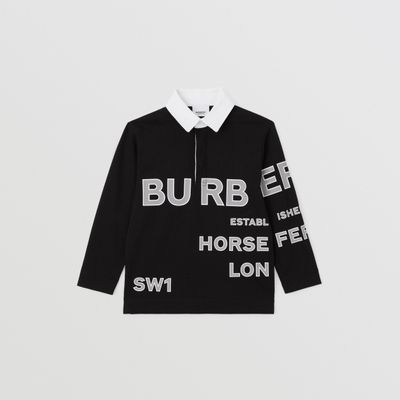 Long-sleeve Horseferry Print Cotton Polo Shirt Black | Burberry® Official