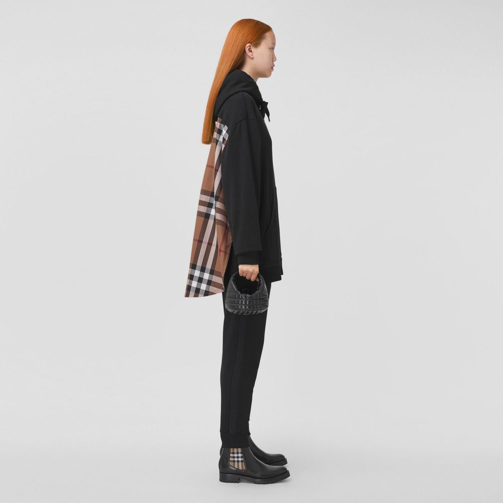 Check Panel Cotton Oversized Hoodie Black - Women | Burberry® Official