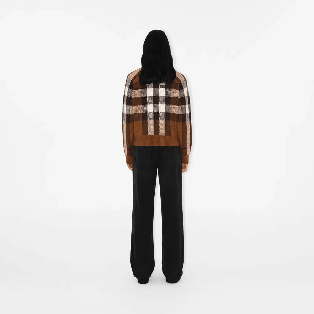 Check Wool Cashmere Bomber Jacket in Dark birch brown - Women | Burberry® Official
