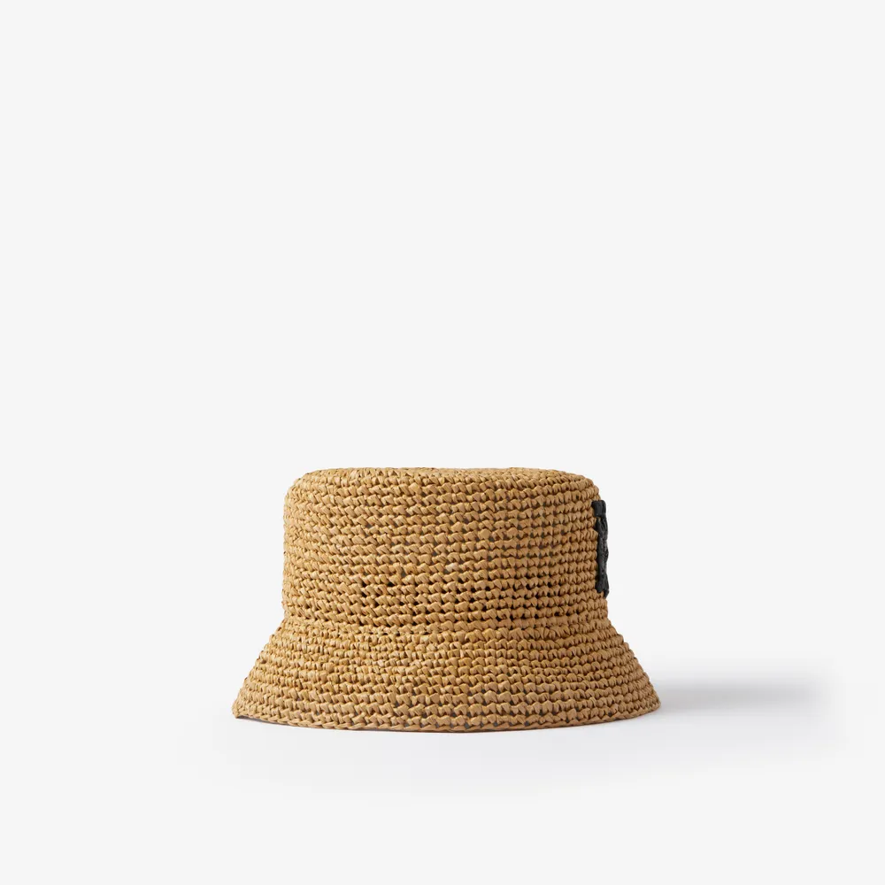 Monogram Motif Raffia-effect Bucket Hat in Natural/beige