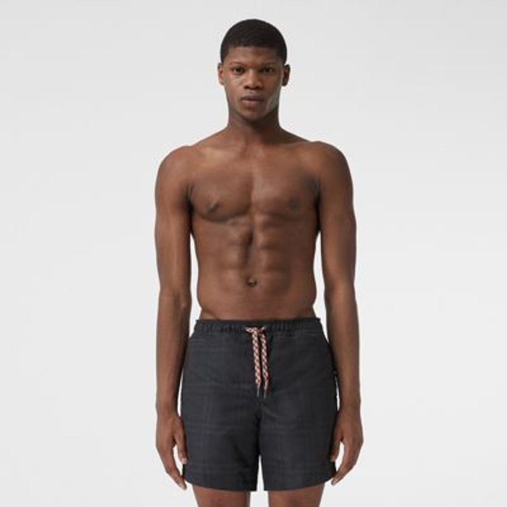 Check Print Drawcord Swim Shorts Dark Charcoal - Men | Burberry United States