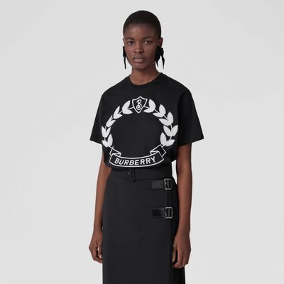 Oak Leaf Crest Cotton Oversized T-shirt Black - Women | Burberry® Official