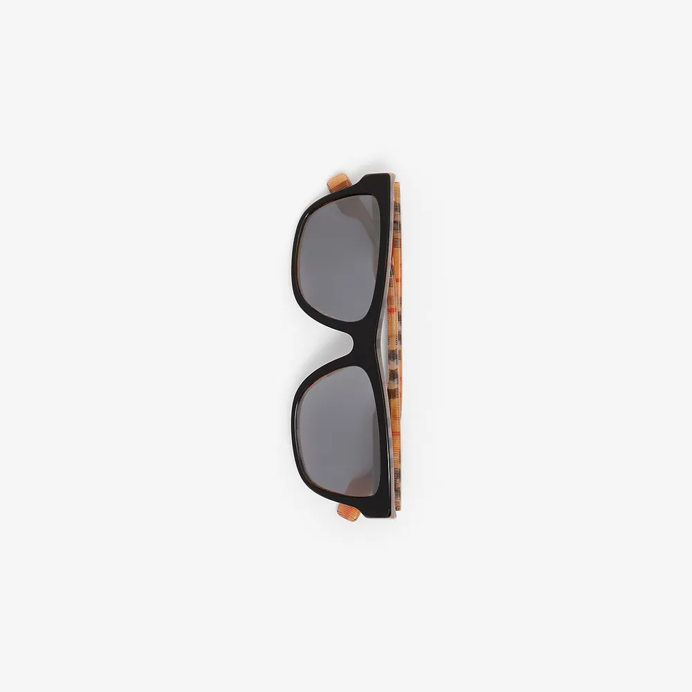 Vintage Check Detail Square Frame Sunglasses in Black/beige - Men | Burberry® Official