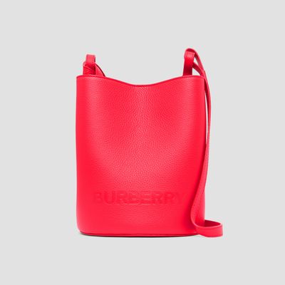 Embossed Logo Leather Bucket Bag in Red - Women | Burberry® Official