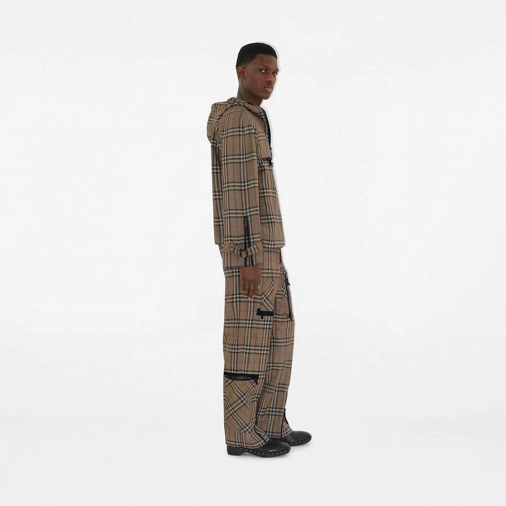 Check Silk Blend Cargo Trousers in Brush - Men | Burberry® Official