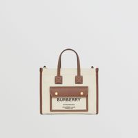 Two-tone Canvas and Leather Mini Freya Tote in Natural/tan - Women | Burberry® Official