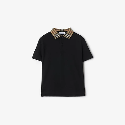 Check Collar Cotton Polo Shirt in Black | Burberry® Official