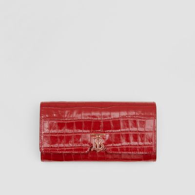 Embossed Leather TB Continental Wallet in Dark Carmine - Women | Burberry® Official