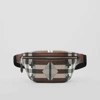 Geometric Check and Leather Bum Bag in Dark Birch Brown/white - Men | Burberry® Official
