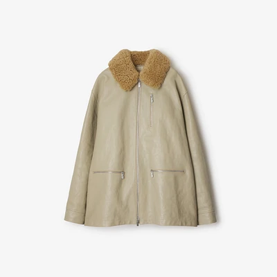 Short Leather Car Coat in Field - Women | Burberry® Official