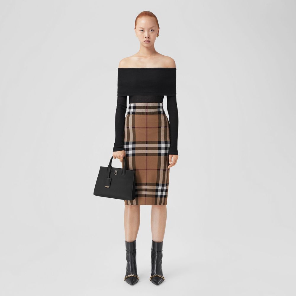 Check Wool Pleated Skirt in Dark Birch Brown - Women | Burberry® Official