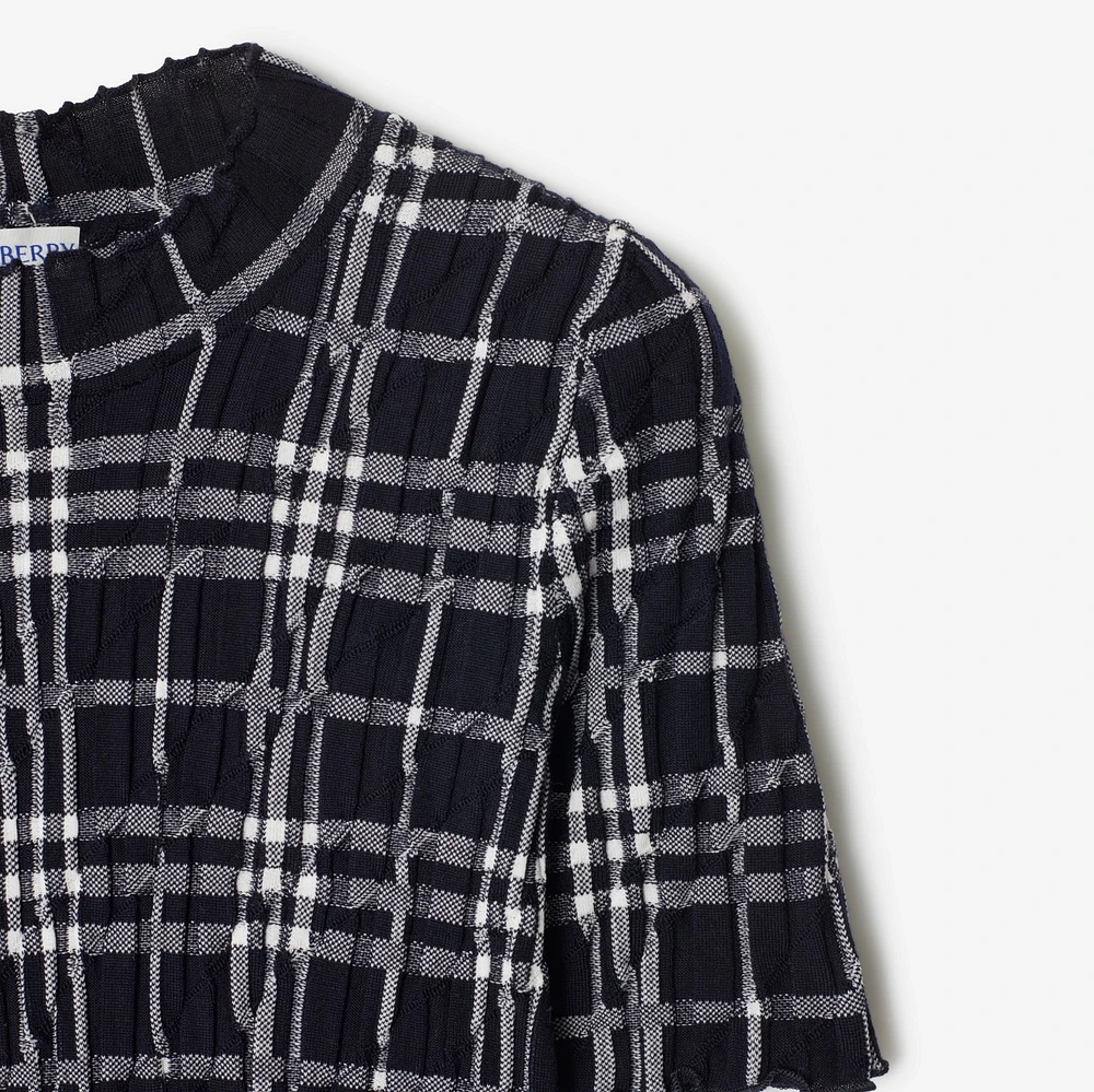 Check Wool Blend Top in Ink/chalk - Women | Burberry® Official