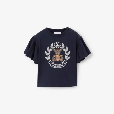 Thomas Bear Print Cotton T-shirt in Deep Charcoal Blue - Children | Burberry® Official