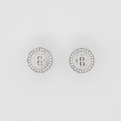 Crystal Detail Palladium-plated Monogram Motif Earrings in Palladio/crystal - Women | Burberry® Official