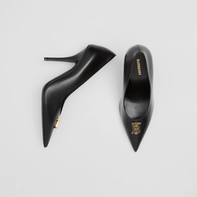 Monogram Motif Leather Point-toe Pumps Black - Women | Burberry® Official