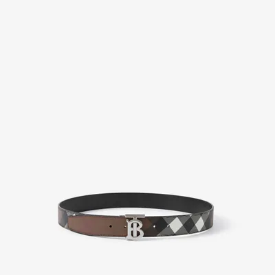 Check and Leather Reversible TB Belt in Dark Birch Brown - Men | Burberry® Official