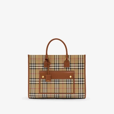 Medium Freya Tote in Archive beige/briar brown - Women | Burberry® Official