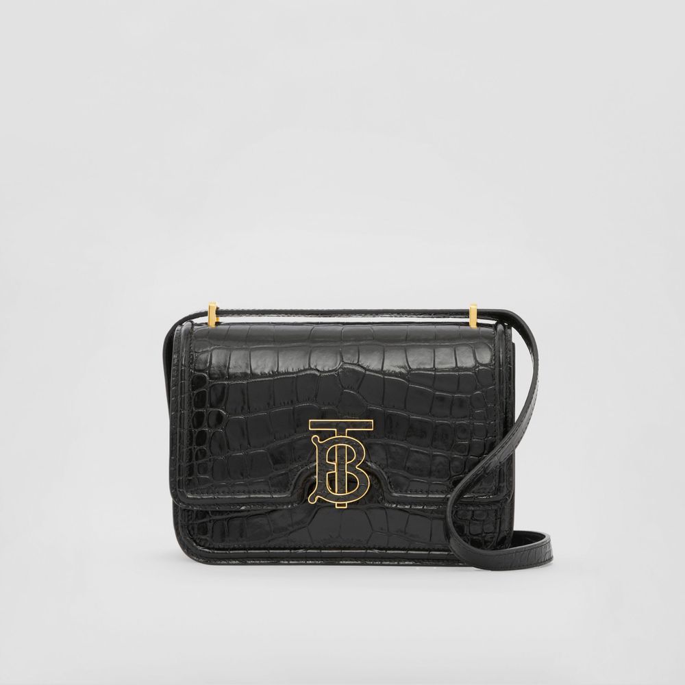 Embossed Leather Small TB Bag in Black - Women | Burberry® Official