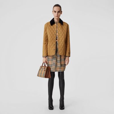 Corduroy Collar Diamond Quilted Jacket Camel | Burberry® Official