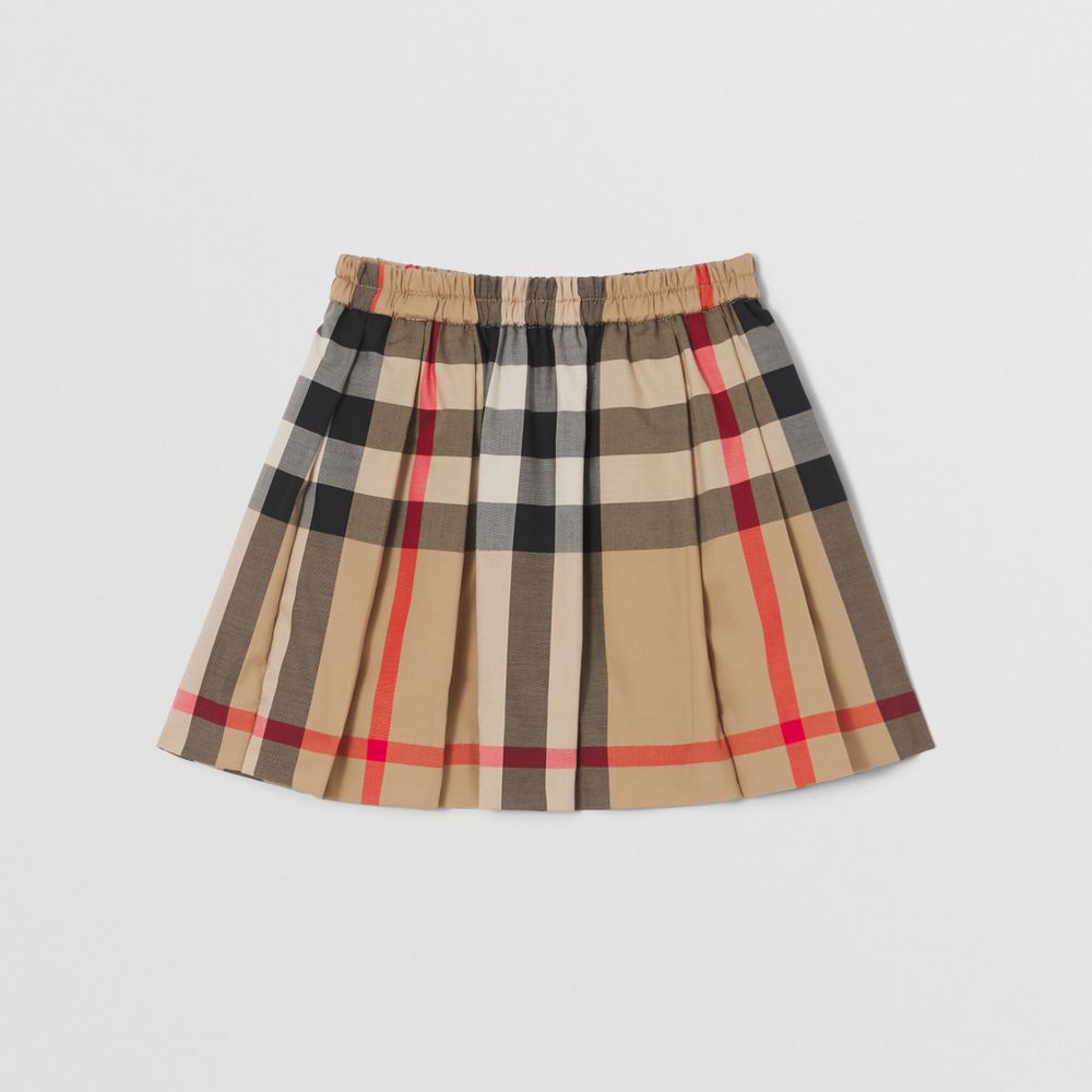 Check Stretch Cotton Pleated Skirt Archive Beige - Children | Burberry® Official