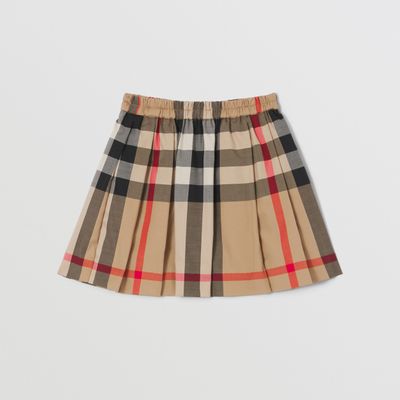 Check Stretch Cotton Pleated Skirt Archive Beige - Children | Burberry® Official