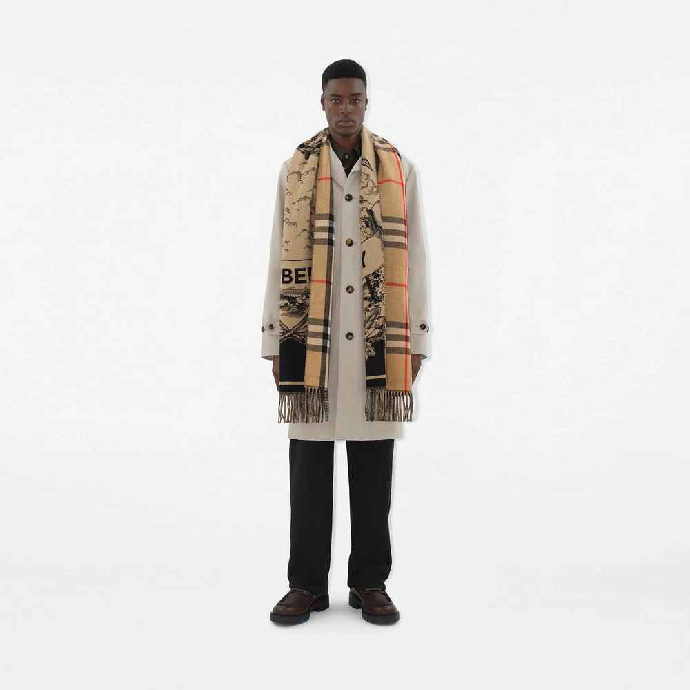 Wide Reversible EKD Cashmere Scarf in Archive beige | Burberry® Official