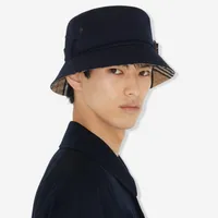 Cotton Gabardine Belted Bucket Hat in Coal blue - Men | Burberry® Official