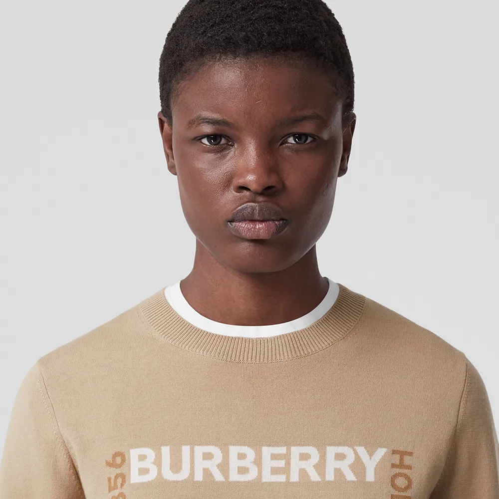 Burberry + Horseferry Square Wool Blend Jacquard Sweater Soft Fawn - Women  | Burberry® Official | Yorkdale Mall