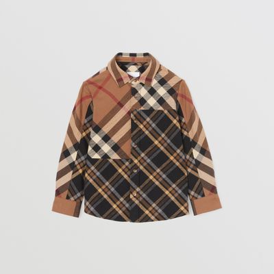 Patchwork Check Cotton Flannel Shirt Birch Brown | Burberry® Official