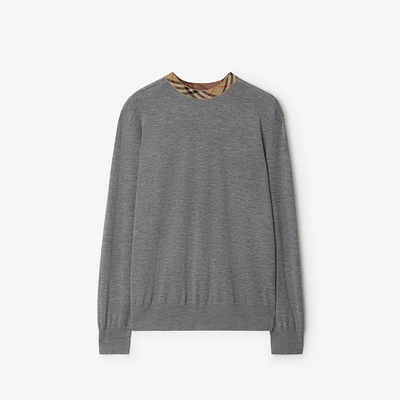 Check Trim Wool Sweater in