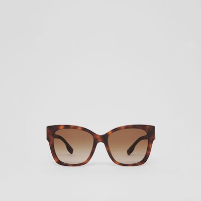 Monogram Motif Square Frame Sunglasses in Dark Tortoise Amber - Women | Burberry® Official