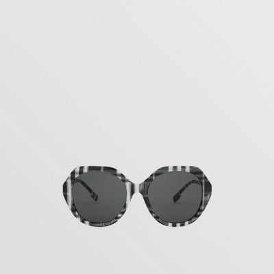 Oversized Check Geometric Frame Sunglasses in Black/white - Women | Burberry® Official