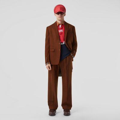 Check Panel Wool Wide-leg Trousers Rust Melange - Men | Burberry® Official