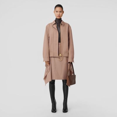Zip Pull Detail Cotton Gabardine Harrington Jacket Warm Fawn - Women | Burberry® Official