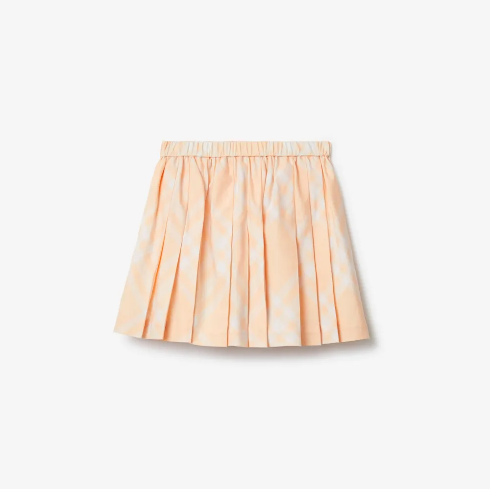 Pleated Check Cotton Skirt in Pastel peach | Burberry® Official