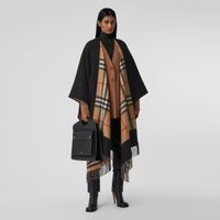 Reversible Check Wool Cashmere Cape in Black - Women | Burberry® Official