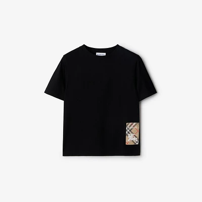 Check Label Cotton T-shirt in Black | Burberry® Official