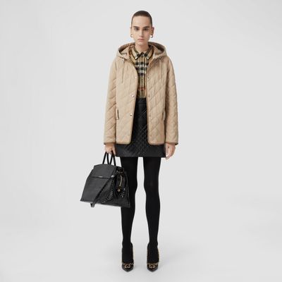 Logo Detail Diamond Quilted Hooded Jacket Soft Fawn - Women | Burberry® Official