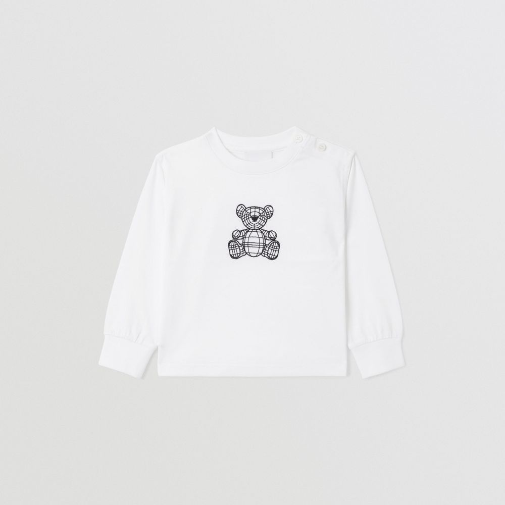 Long-sleeve Thomas Bear Motif Cotton Top White - Children | Burberry® Official