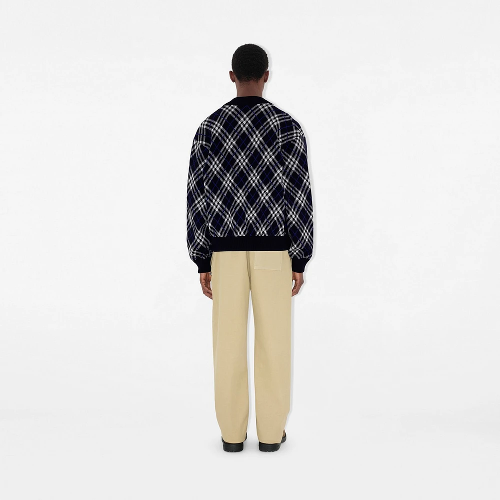 Check Wool Blend Bomber Jacket in Ink blue - Men | Burberry® Official
